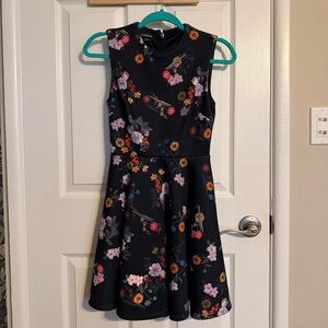 bebe Black Floral Fit-and-Flare Girls Dress